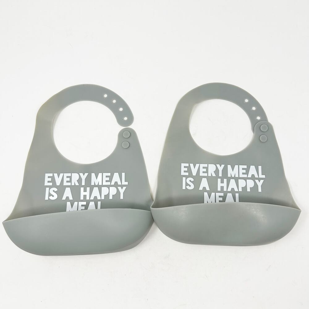 Bella Tunno Tots Baby Every Meal Is A Happy Meal Feeding‎ Silicone Bib Set of 2